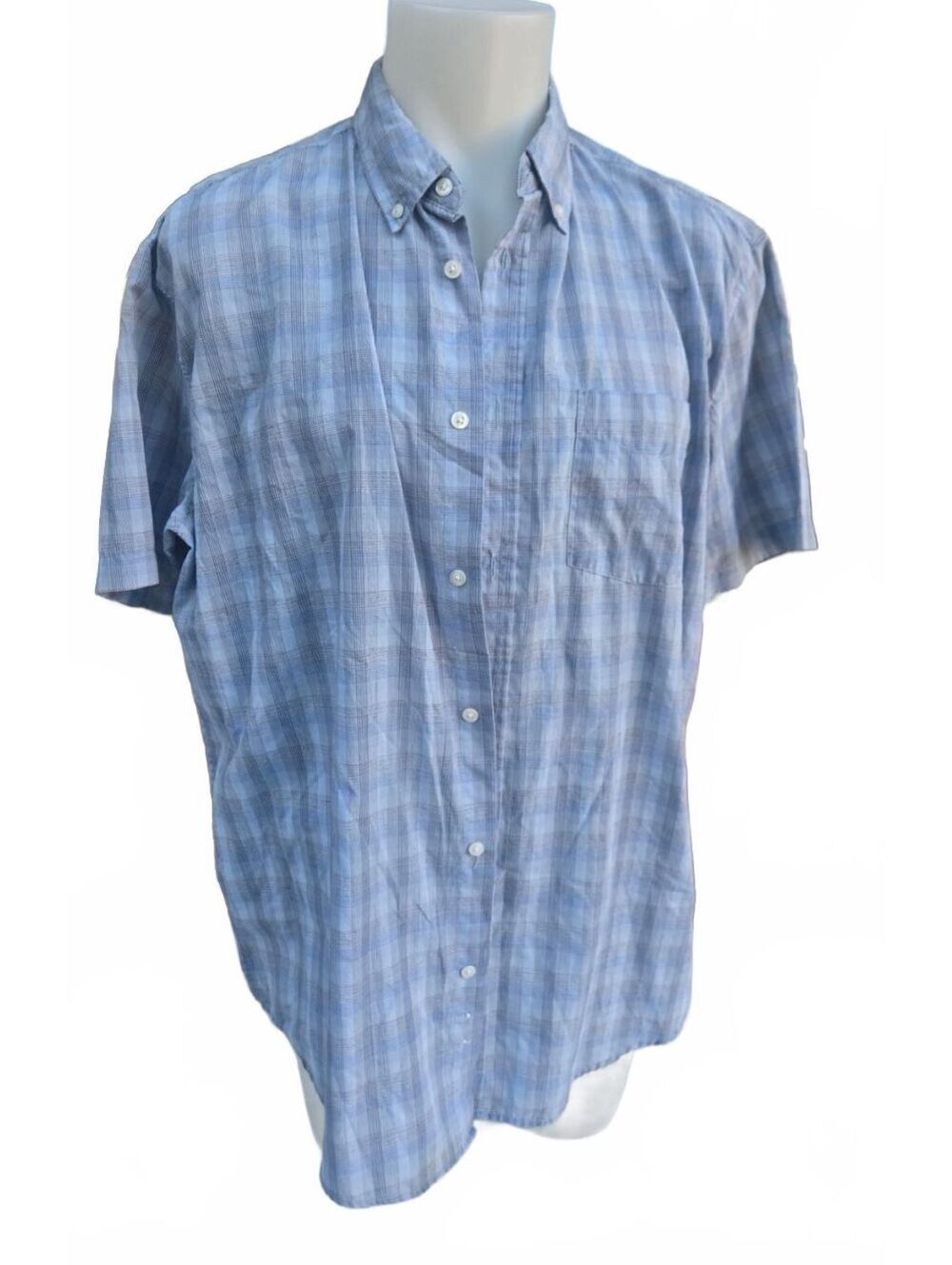 Hunt Club Men's Button-Up Shirt, Blue Plaid, Size Large, Very Good